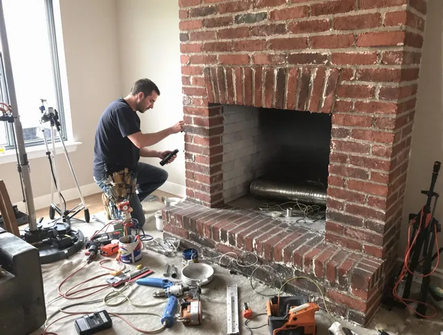 Mahoning Chimney Sweep specialist finalizing chimney liner service in Mahoning, OH