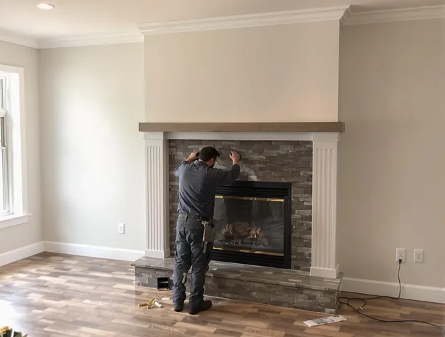 Mahoning Chimney Sweep finishing a custom fireplace install in Mahoning, OH